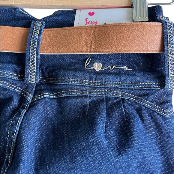 Dark Blue Women's Flared Jeans with Brown Belt - Picture 7 of 7